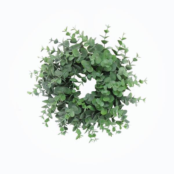 9 in. Frosted Green Artificial Petite Eucalyptus Leaf Foliage Greenery Wreath