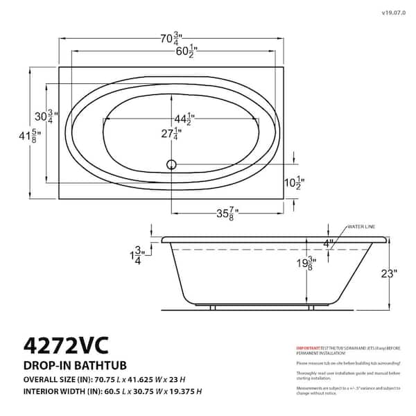 Imperial 7 ft. Rectangular Drop-in Whirlpool Bathtub in White