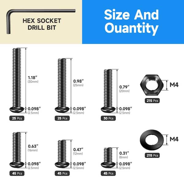 645-Piece M4 Screw Nuts and Bolts Assortment Kit 304-Stainless Steel Hex Button Head Cap Metric Screws Bolts Set Screws