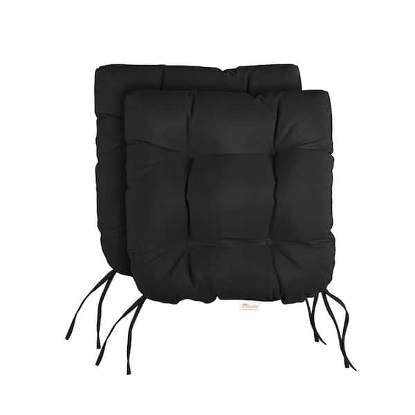 SORRA HOME Sunbrella Canvas Black Tufted Chair Cushion Round U-Shaped Back 19 x 19 x 3 (Set of 2)