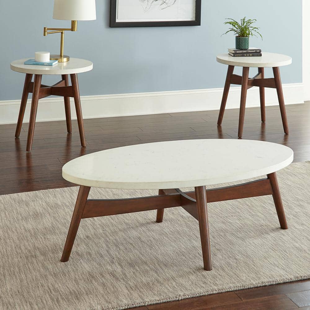Serena 48" Brown and White Oval Wood Cocktail Table