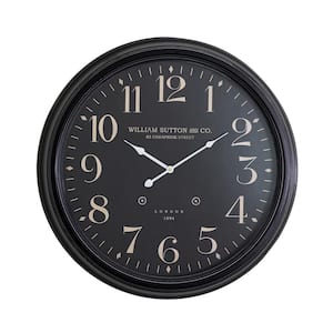 25 in. Circular Iron Wall Clock in Black Distressed Frame
