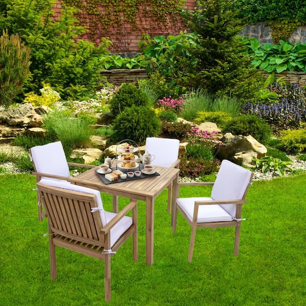 Rodanthe 5-Piece Acacia Wood Outdoor Dining Set with Cushions-Natural/Bone