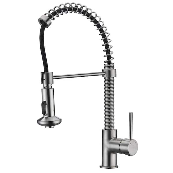 KFHDX Brushed Nickel 16.5 in. H Pull Down Sprayer Kitchen Faucet with 360° Swivel Spout, Lead-Free