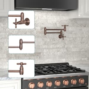 Pot Filler Faucet - Solid Brass Wall Mount Kitchen Faucets with Double Joint Swing Arms, Antique Copper - AK98288N1