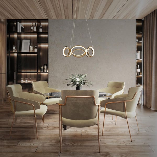 Solitaire 24 in. 6-Light Dimmable Integrated LED Black Ringed Chandelier 3000K