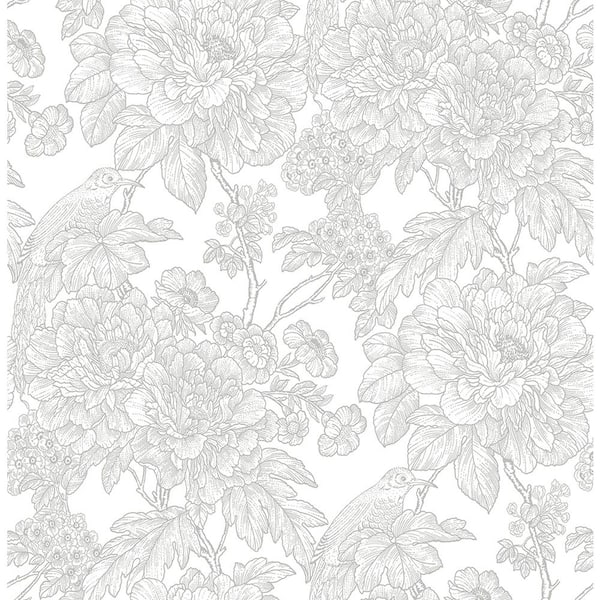 A-Street Prints Birds of Paraside Breeze Grey Floral Strippable Roll (Covers 56.4 sq. ft.)