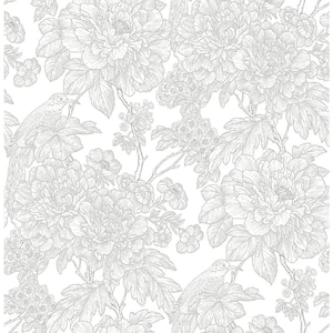 Birds of Paraside Breeze Grey Floral Grey Wallpaper Sample