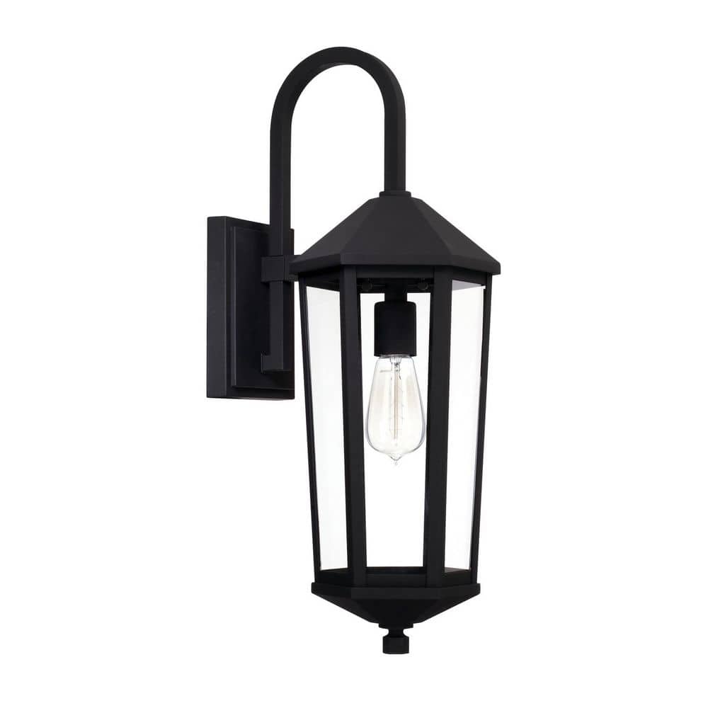 Ellsworth 8 in. W x 23 in. H 1-Light Clear Glass Outdoor Wall Lantern in Black price history on PriceWatchPro