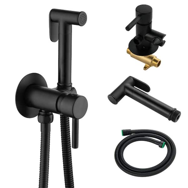 UKISHIRO Viki Single-Handle Bidet Faucet with Sprayer Holder, Solid Brass Rough-in Valve and SUS304 Bidet Hose in Matte Black