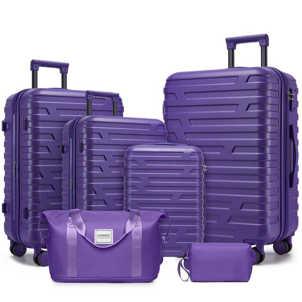 LIVACA 6-Piece Purple ABS Plastic Hardside Expandable Spinner TSA