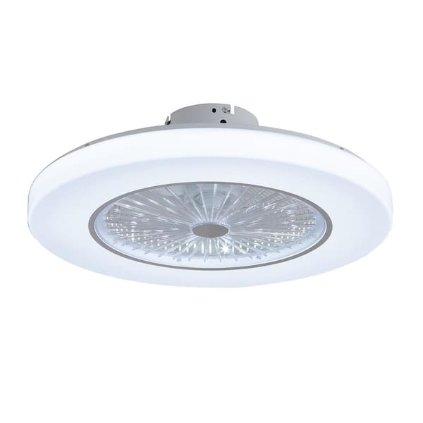 OUKANING 23 in. Indoor White Modern Round Semi Flush Mount Integrated LED Ceiling Fan with Remote Control for Bedroom Living Room