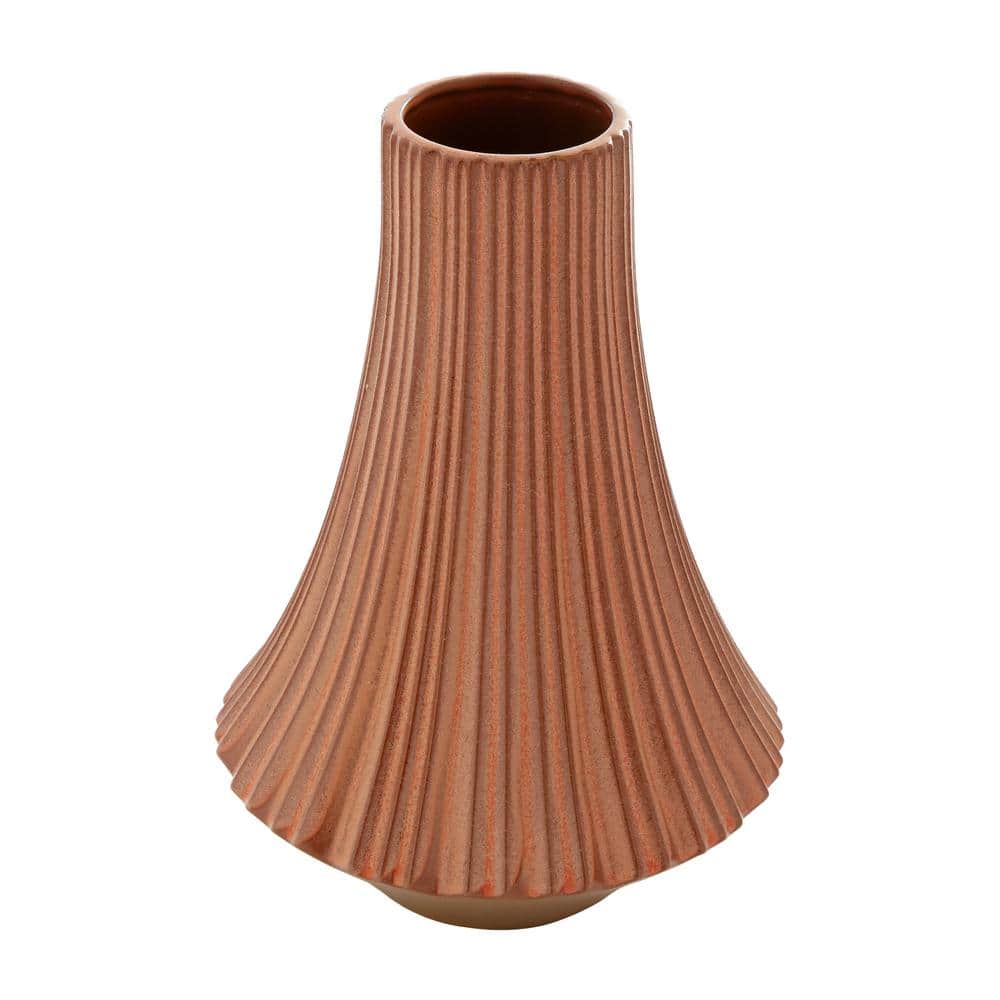 Elegant Orange Ribbed Ceramic Table Vase 9" x 13"