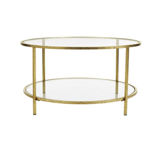 Home Decorators Collection Bella 34 In Gold Leaf Clear Medium Round Glass Coffee Table With Shelf V174742a Np The Depot - Home Decorators Collection Coffee Table