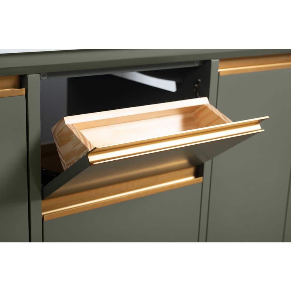 60" Vintage Green Double Sink Bathroom Vanity with Engineered Marble Top