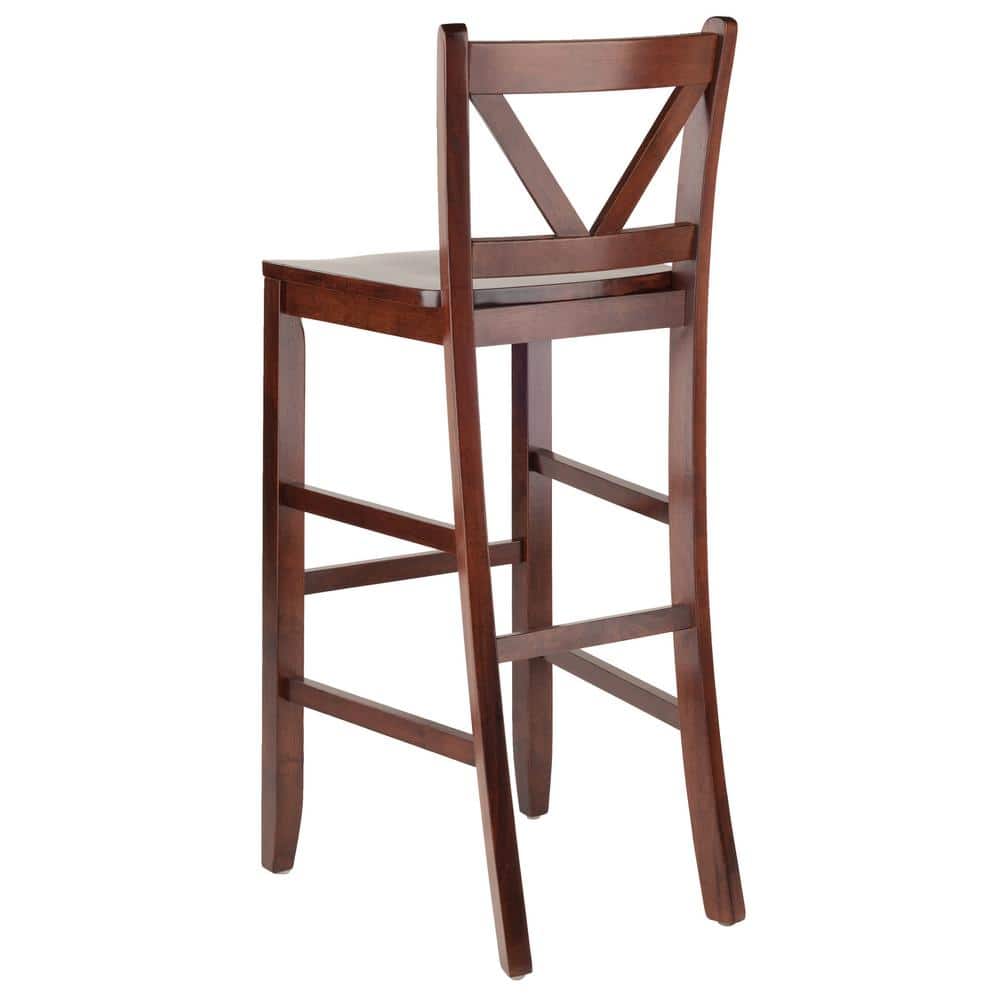 Elegant Walnut Finish V-Back Bar Stool Set, 30" Height