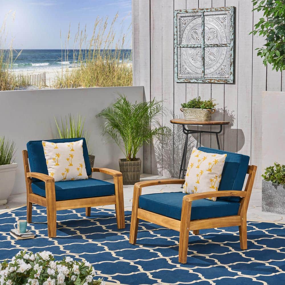 Teak and Dark Teal Acacia Wood Club Chair with Cushions