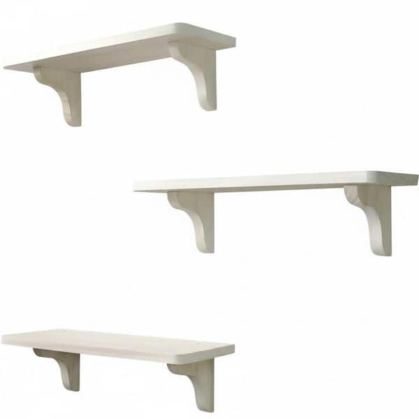 17 in. W x 6 in. D Real Wood White Shelves Decorative Wall Shelf (Set of 3)