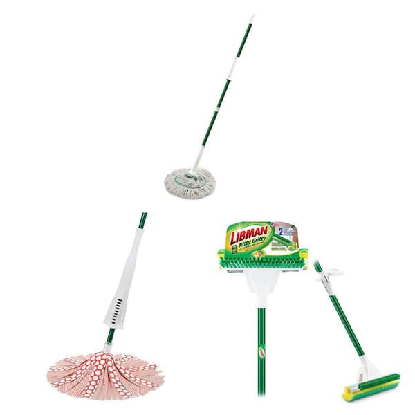 Tornado Blended Cotton Twist Mop, Wonder Microfiber Wet Mop with Wringer, and Nitty Gritty Roller Sponge Mop with Brush