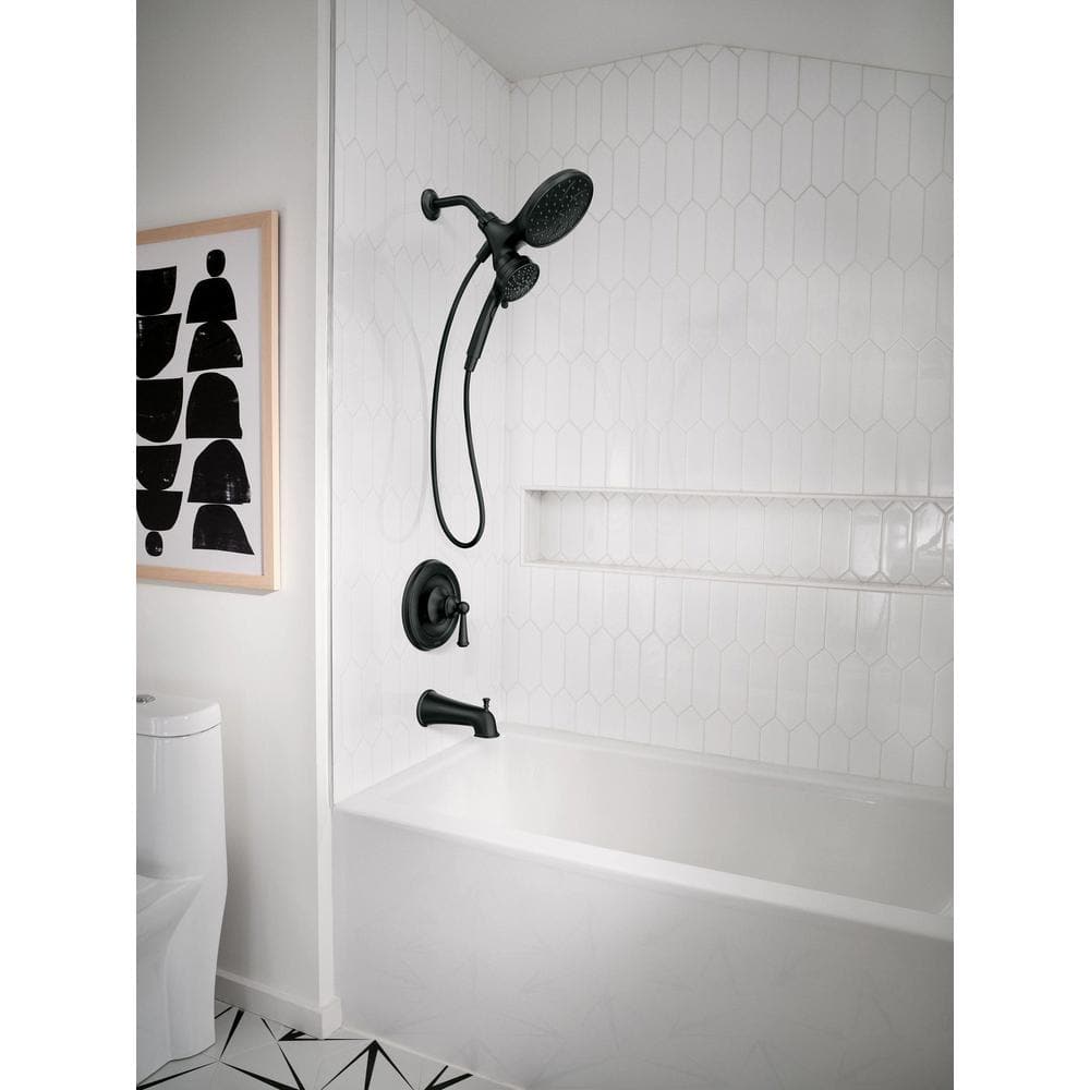 Matte Black Lever Handle Wall Mounted Tub and Shower Faucet