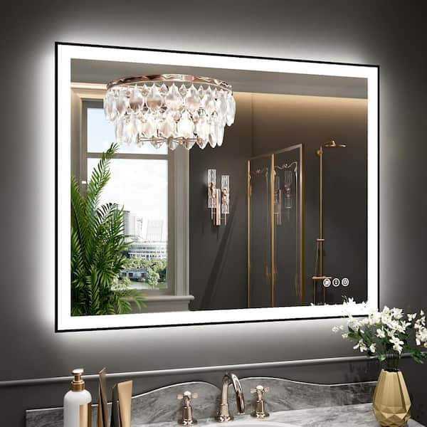 40 in. H x 36 in. W Rectangular Framed LED Anti-Fog Wall Bathroom Vanity Mirror in Black with Backlit and Front Light
