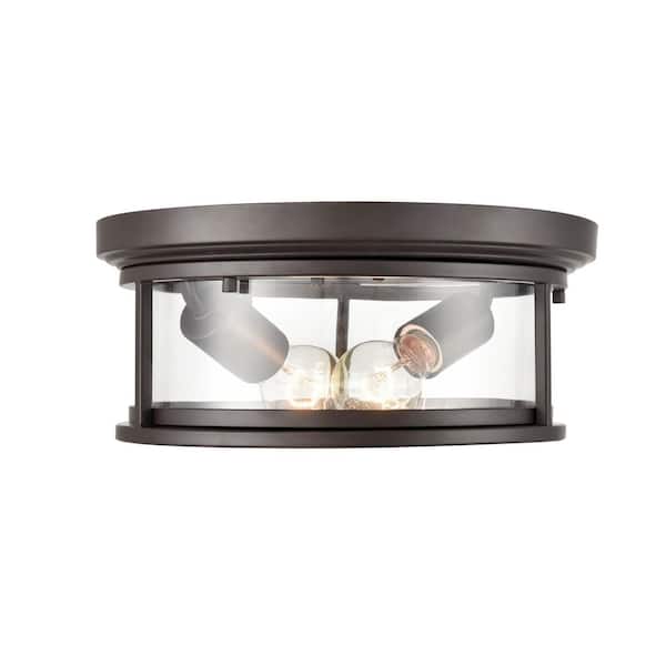 Millennium Lighting Bresley 2-Light 12 in. Powder Coat Bronze Hardwired Outdoor Flush Mount Light (1-Pack)