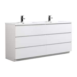 Cascade 70.8 in. W x 19.5 in. D x 34.2 in. H Double Sink Bath Vanity in White with White Resin Top
