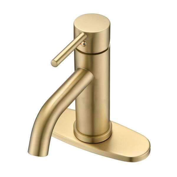 Single Handle Single Hole Bathroom Faucet with Deckplate Stainless Steel Bathroom Vanity Taps in Brushed Gold