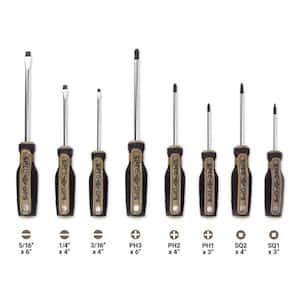 8-Piece Screwdriver Set, Phillips, Slotted, Square, Magentic Tip, Cr-Mo Steel Shaft