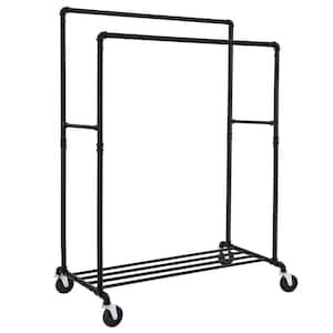 Black Metal Garment Clothes Rack Double Rods 39 in. W x 63 in. H