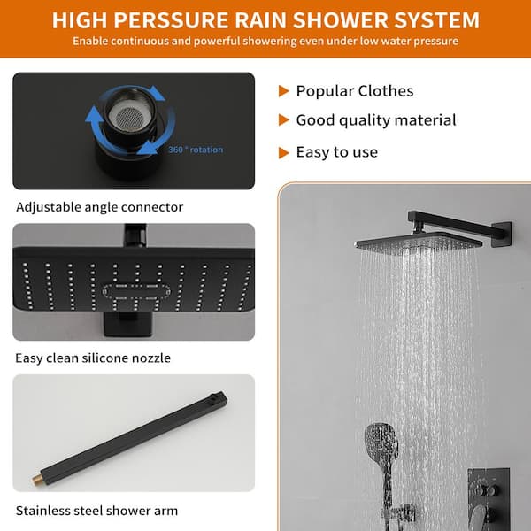 Single Handle 2-Spray Shower Faucet 2.5 Gpm with High Pressure in Matte Black