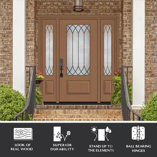 Regency 64 in. x 80 in. 3/4L Decorative Glass RHIS Unfinished Mahogany Fiberglass Prehung Front Door w/Dbl 12 in. SL