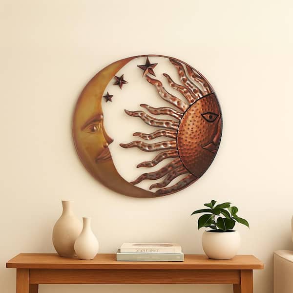 Benjara Celestial Metal Sun Moon Wall Decor BM05395 - The Home Depot