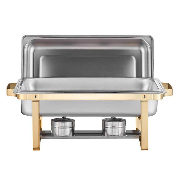 Buffet Serving Set, 4 Pack of 8 Qt. Crafted from Stainless Steel, Comes with 2 Full Size and 4 Half Size Pans, Gold