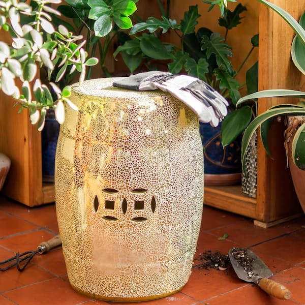 Red Lantern Gold Crackle Ceramic Garden Stool