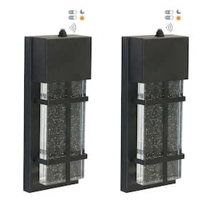 11 in. Black Waterproof Outdoor Dusk Down Wall Sconce with Bubble Crystal Shade 3000K Dimmable(2-Pack)