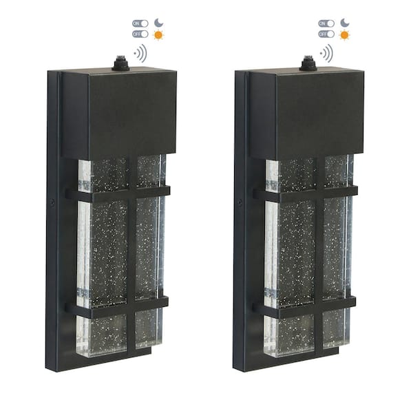 UMEILUCE 11 in. Black Waterproof Outdoor Wall Sconce with Bubble Crystal Shade 3000K Dimmable(2-Pack)