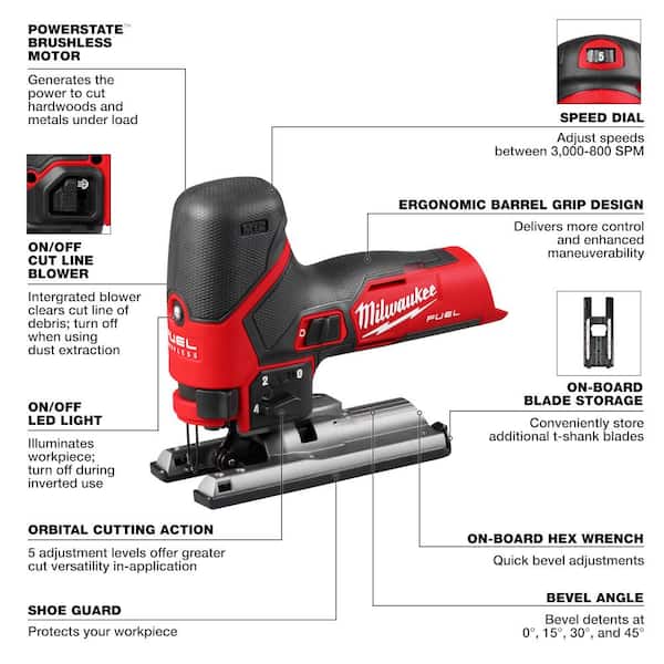 Milwaukee - M12 12V Fuel Lithium-Ion Cordless Jig Saw with M12 XC 4.0 Ah Battery Pack