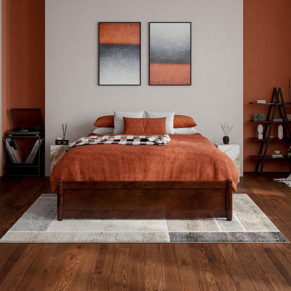 Barcelona Walnut Full Wood Panel Platform Bed with Storage Drawers