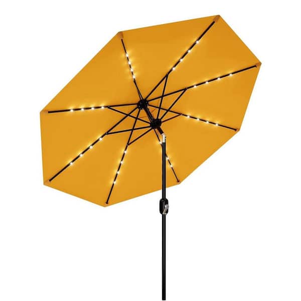 10 ft yellow patio umbrella Garvee 10 ft. Patio Umbrella, Solar LED Lighted 8-Rib Round Market Umbrella  in Yellow with Crank Lift and Tilt TYYPPG_334V33J6