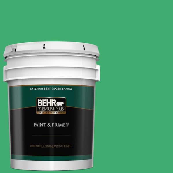 BEHR PREMIUM PLUS 5 gal. #460B-5 Fresh Greens Semi-Gloss Enamel Exterior Paint & Primer