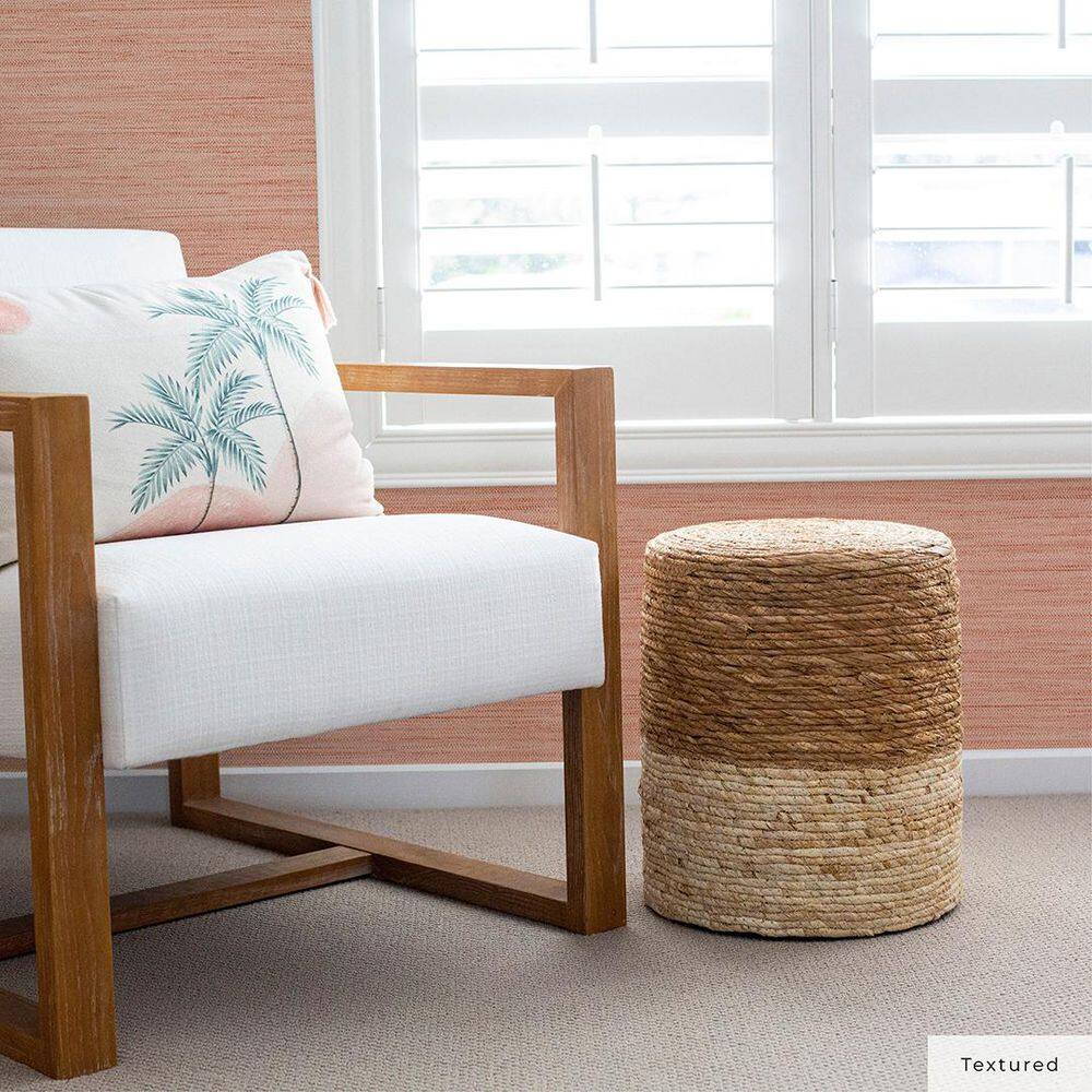 Salmon Faux Grasscloth Peel and Stick Wallpaper, 20.5" x 198"