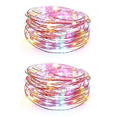 Outdoor/Indoor 32 ft. Battery-Powered LED String Lights with 100 LED Lights, Fairy Lights, (Multi-Color), (2-Pack)
