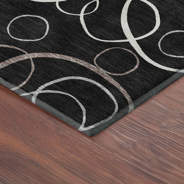 Mayfield Premium Machine Washable Abstract AMF2408 Black 2 ft. x 7 ft. Runner Rug