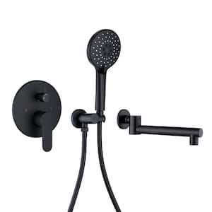 Single Handle 3-Spray Shower Faucet, 1.8 GPM Bathtub Faucet with Pressure Balance, Handheld Shower Head in Black