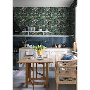Brittsommar Black Woodland Floral Non-Pasted Non-Woven Paper Wallpaper
