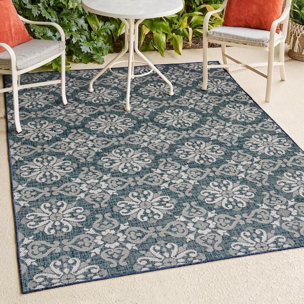 JONATHAN Y Amora Traditional Mediterranean Tile Design Turquoise/Cream 3 ft. x 5 ft. Indoor/Outdoor Area Rug