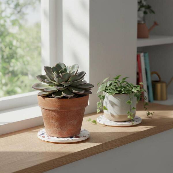 6 Pack 4 Inch Ceramic Plant Saucer with Holder YNLIN384 - The Home