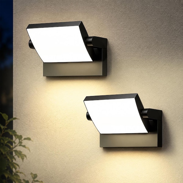 2-Pack 15-Watt Black Adjustable LED Outdoor Wall Light, 3000K Sconce for Porch and Patio