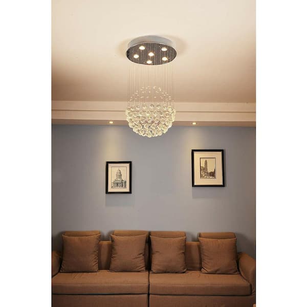 6-Light 18 in. Clear Crystal Modern Globe Dimmable Chandeliers Dining Kitchen Ceiling Lights Foyer Bedroom Lighting